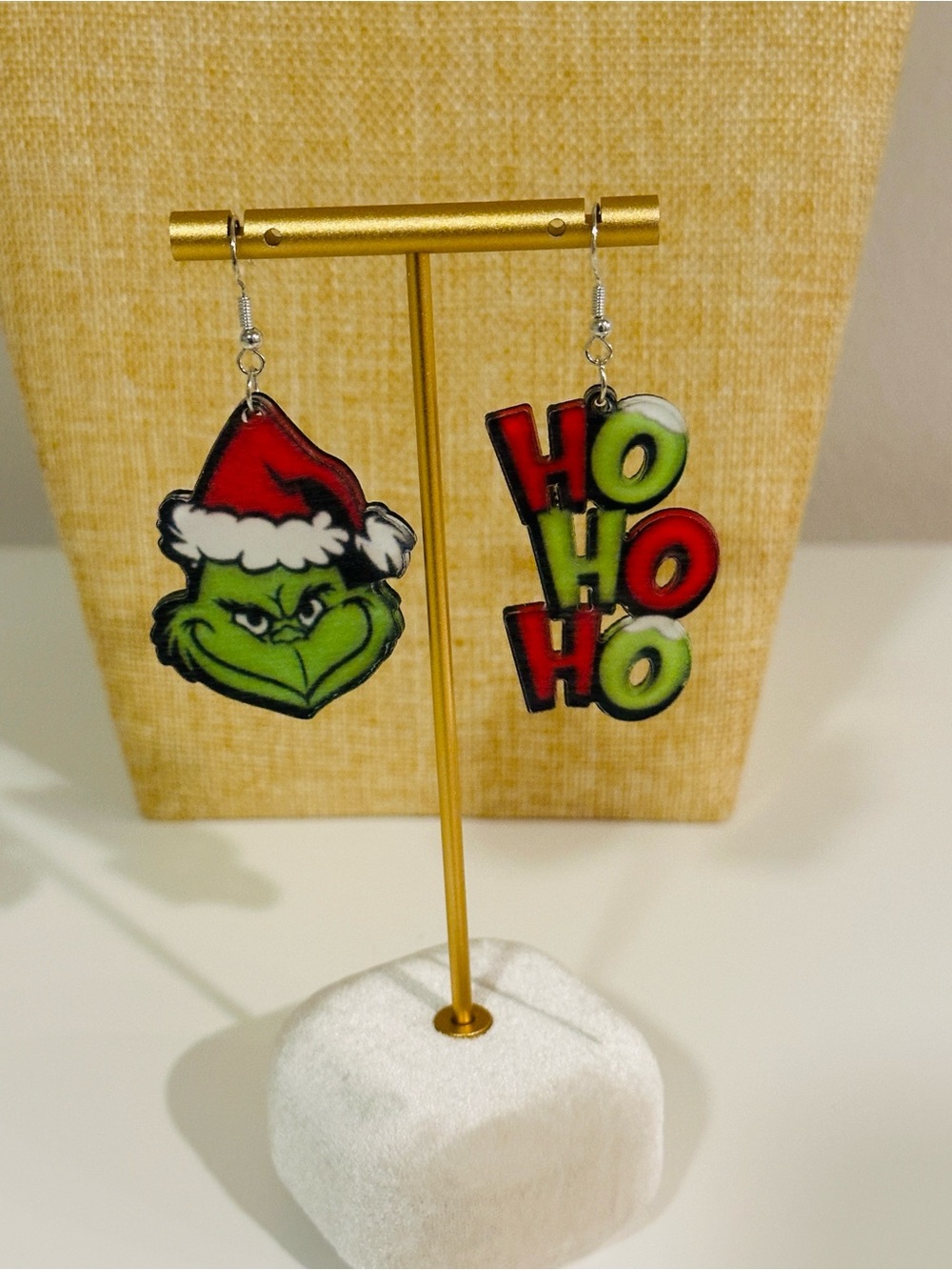Fashion Jewelry Grinch & HO HO HO Red and Green Holiday Earrings